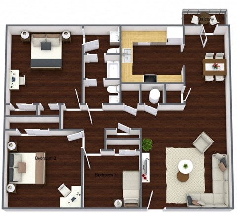 Floor plan for 3 beds, 1.5 baths, 1076 sqft